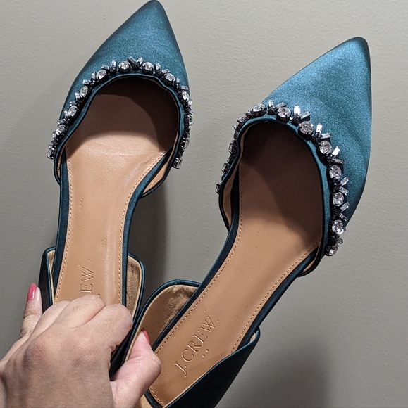 JCrew Emerald Sparkly Jeweled Toe Flats 8.5 - Picture 1 of 4